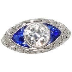 Art Deco Sapphire Diamond Platinum Ring