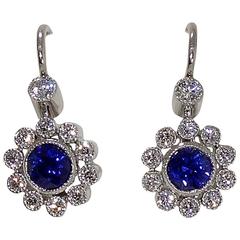 Tiffany and Co. Sapphire Diamond Platinum Earrings at 1stDibs