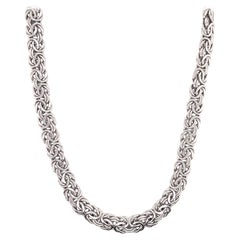 Collier byzantin en or blanc 14 carats avec diamants, 17,8 grammes, Italie