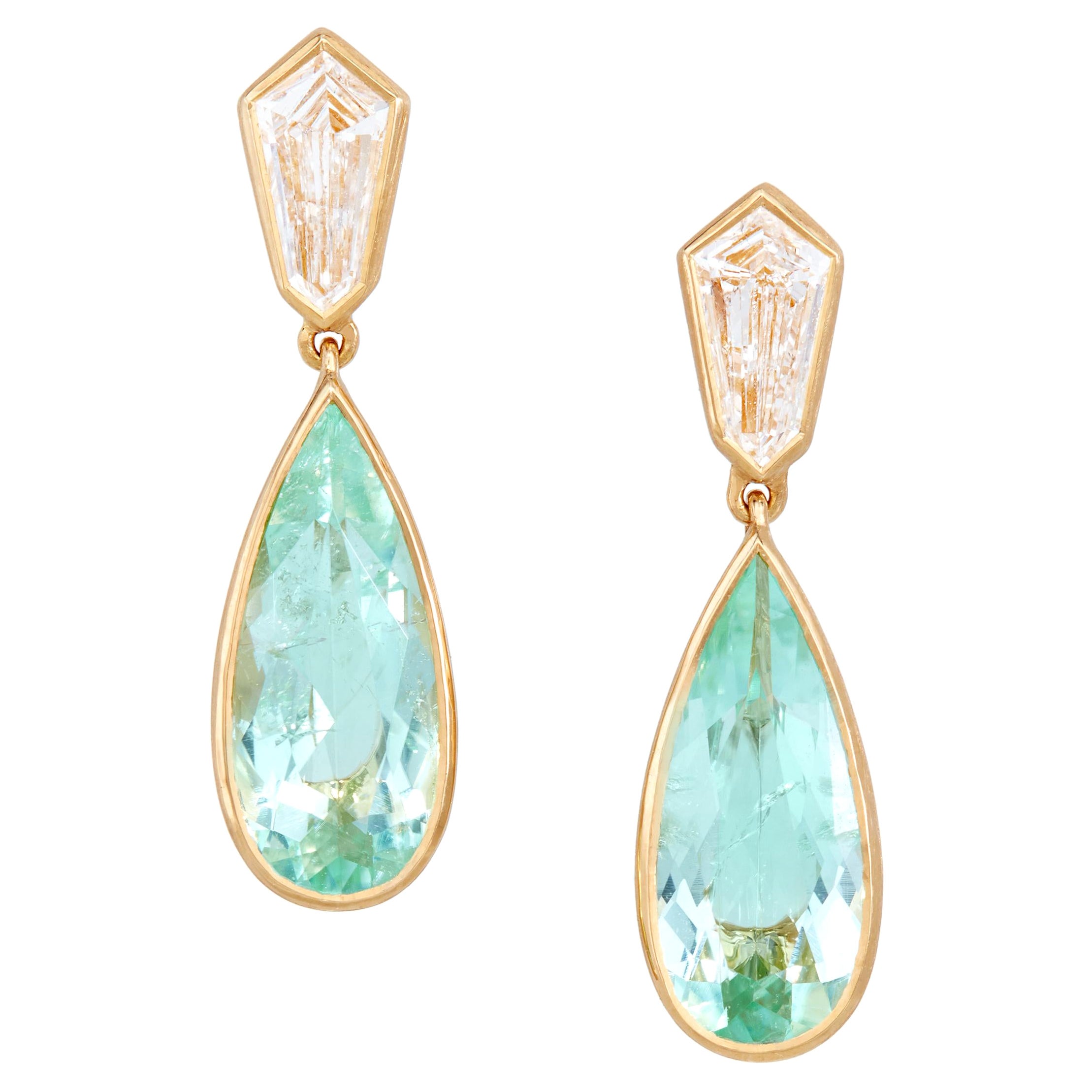 GIA 2,82 Karat Paraiba-Turmalin und Diamant-Ohrringe aus 21 Karat Gelbgold im Angebot