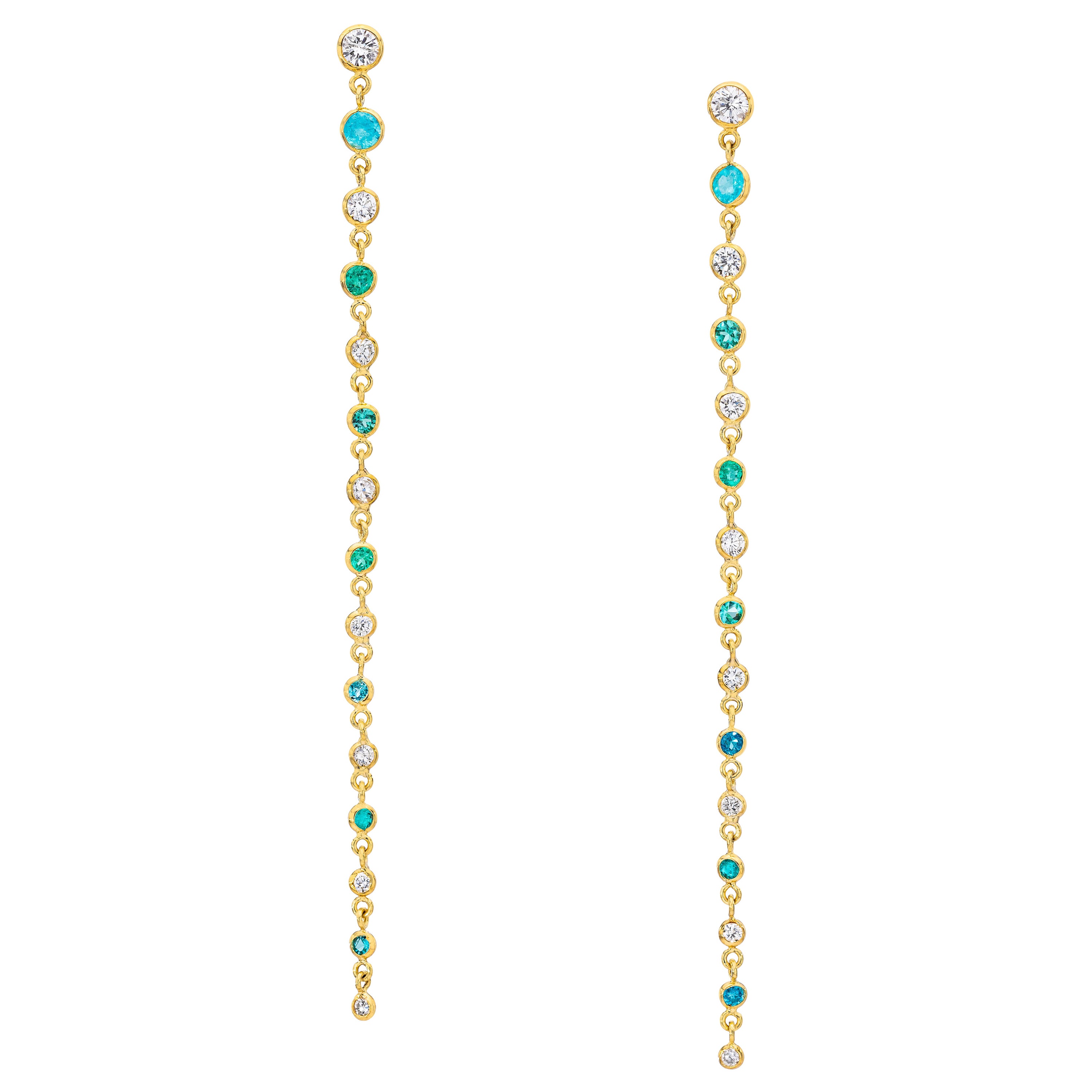 Boucles d'oreilles graduées en or 18 carats avec diamants et paraiba brésilien de 1,575 carat certifié GIA YG en vente