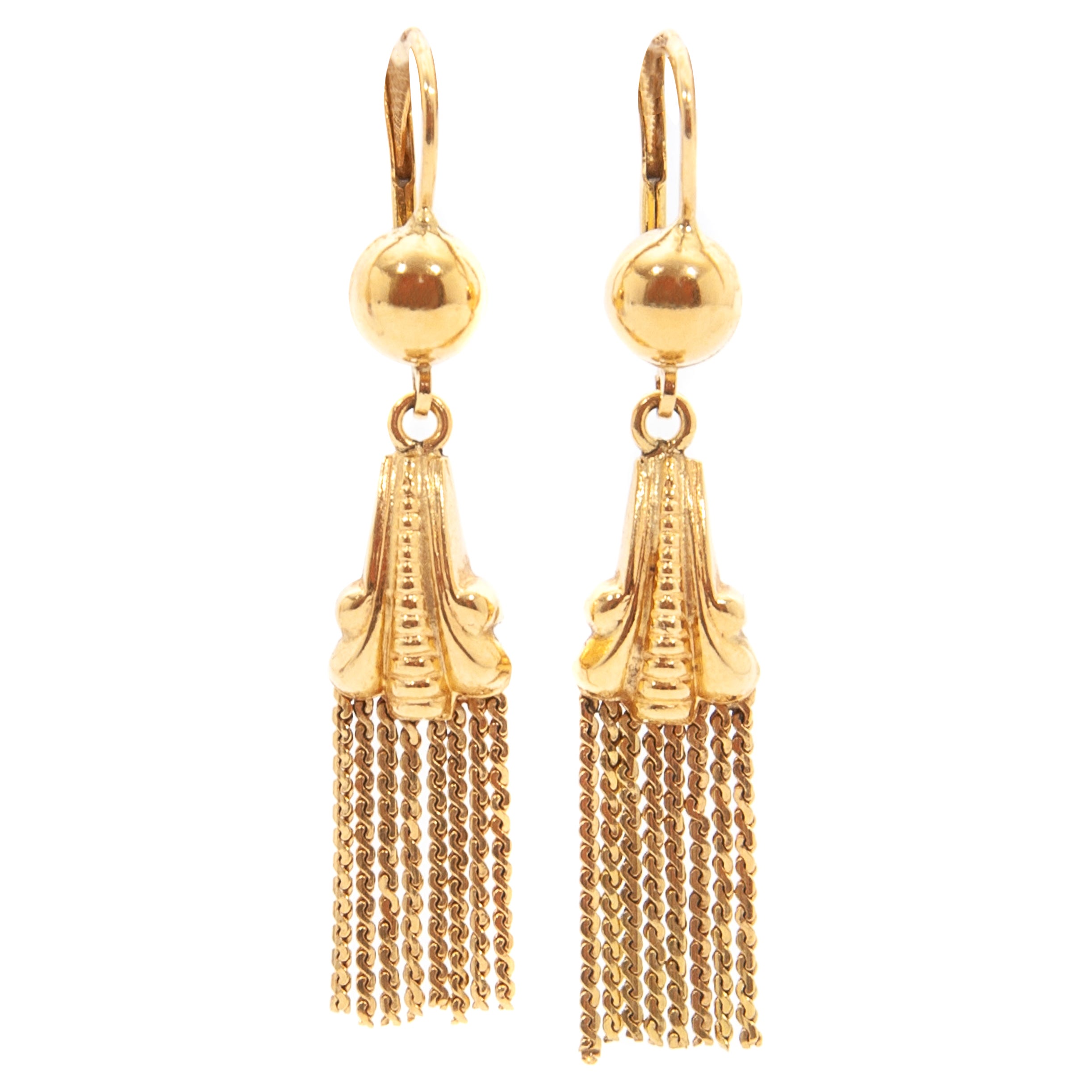 Art Deco 18K Yellow Gold Tassel Dangle Earrings  For Sale