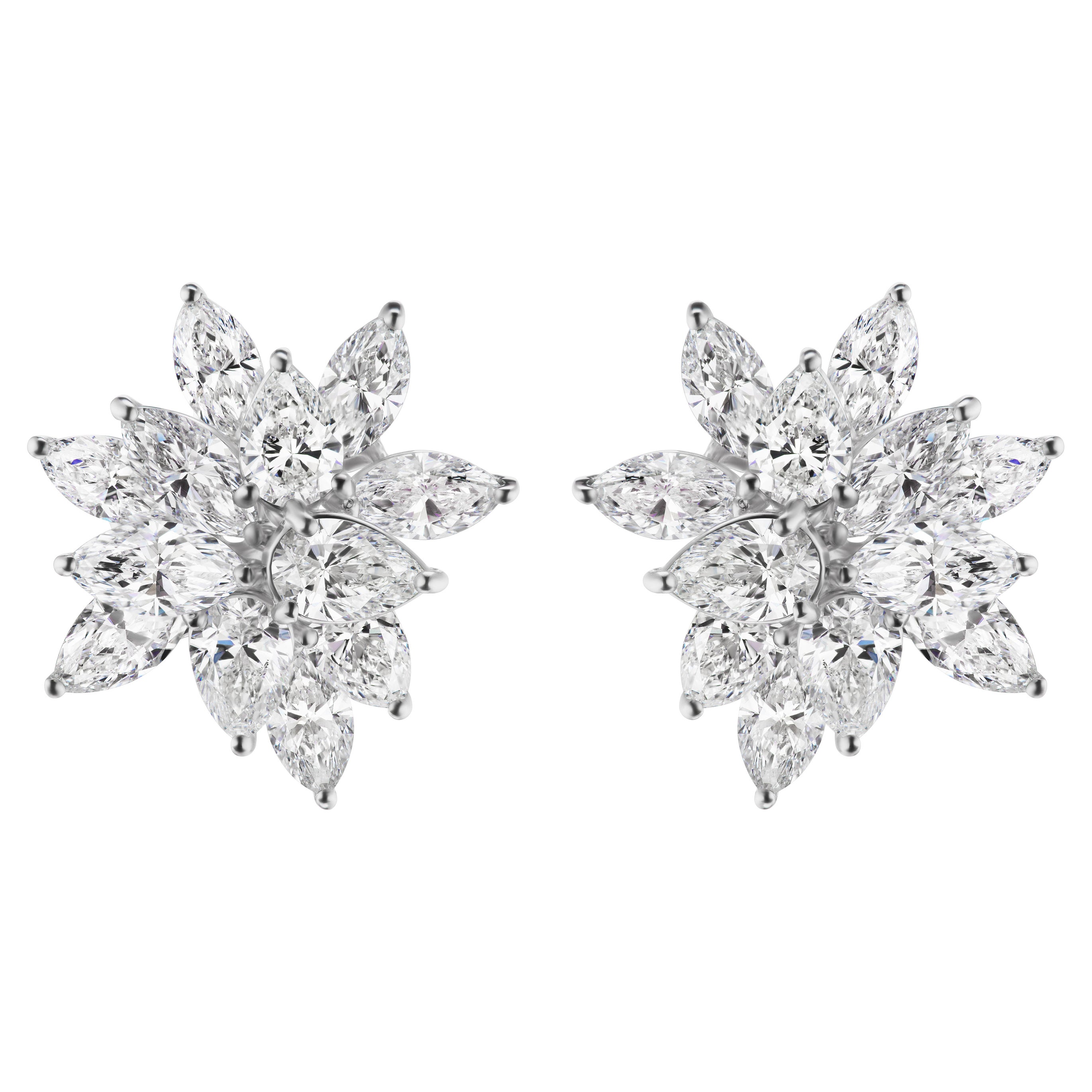 8.4 Ct. t.w.  Marquise and Pear Diamond Cluster Stud Earrings in 18K White Gold