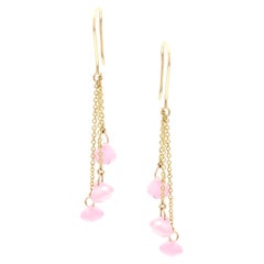 18K Yellow Gold Pink Sapphire Dangle and Drop Earrings