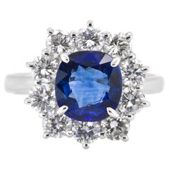 2.33 Carat Natural Sapphire and Diamond Halo Ring Set in Platinum