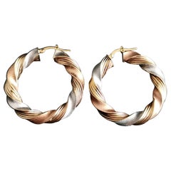 Vintage 9k Tri Colour Gold Twist Hoop Earrings