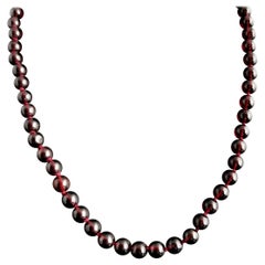 Vintage Art Deco Bohemian Garnet Bead Necklace, 10k Gold Clasp