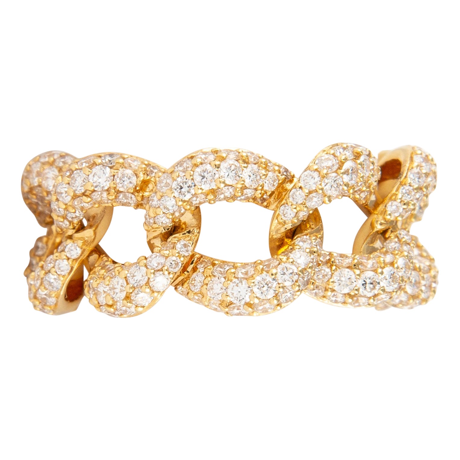 Alexander 2.89 Carat Cuban Link Ring 18 Karat Yellow Gold Pavé Set