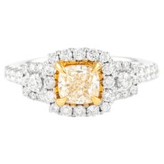 Alexander 1.74ctt Fancy Yellow VS1 Diamond Three-Stone Halo Ring 18k Two Tone