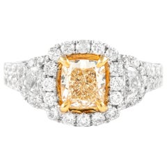 Alexander 2.27ctt Fancy Yellow VS1 Diamond Three-Stone Halo Ring 18k Two Tone