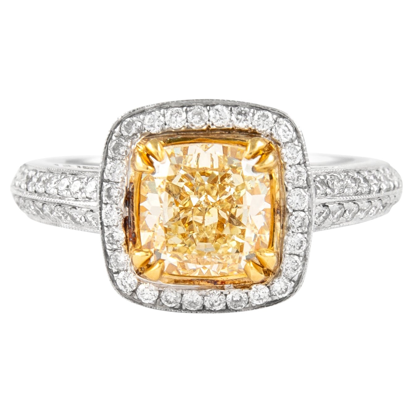 Alexander Beverly Hills 1.73ct Fancy Intense Yellow VS1 Diamond Halo Ring 18k