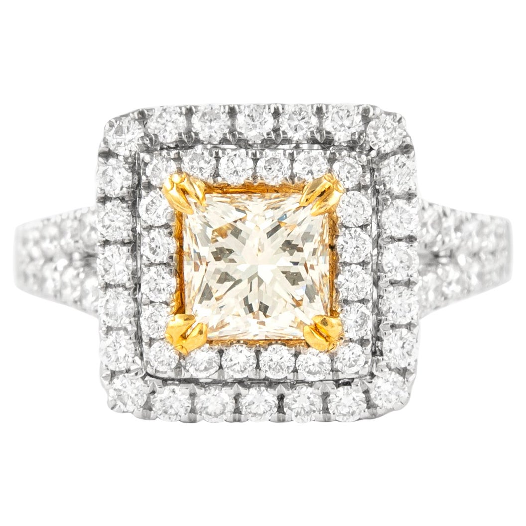 Alexander 2.26ctt Light Yellow VS1 Diamond Double Halo Ring 18k Two Tone