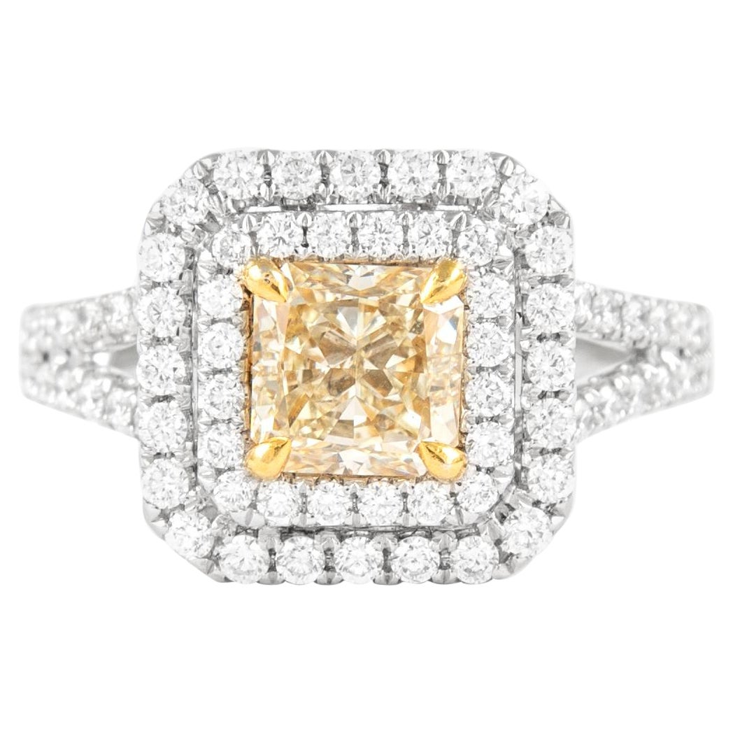 Alexander 2,25 Karat Ausgefallener gelber VS1 Diamant-Doppel Halo-Ring 18k Zweifarbiger Ring im Angebot