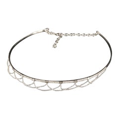 Italy / New / 14K Gold 1.25 CT Diamond Festoon Choker Necklace / Luxury