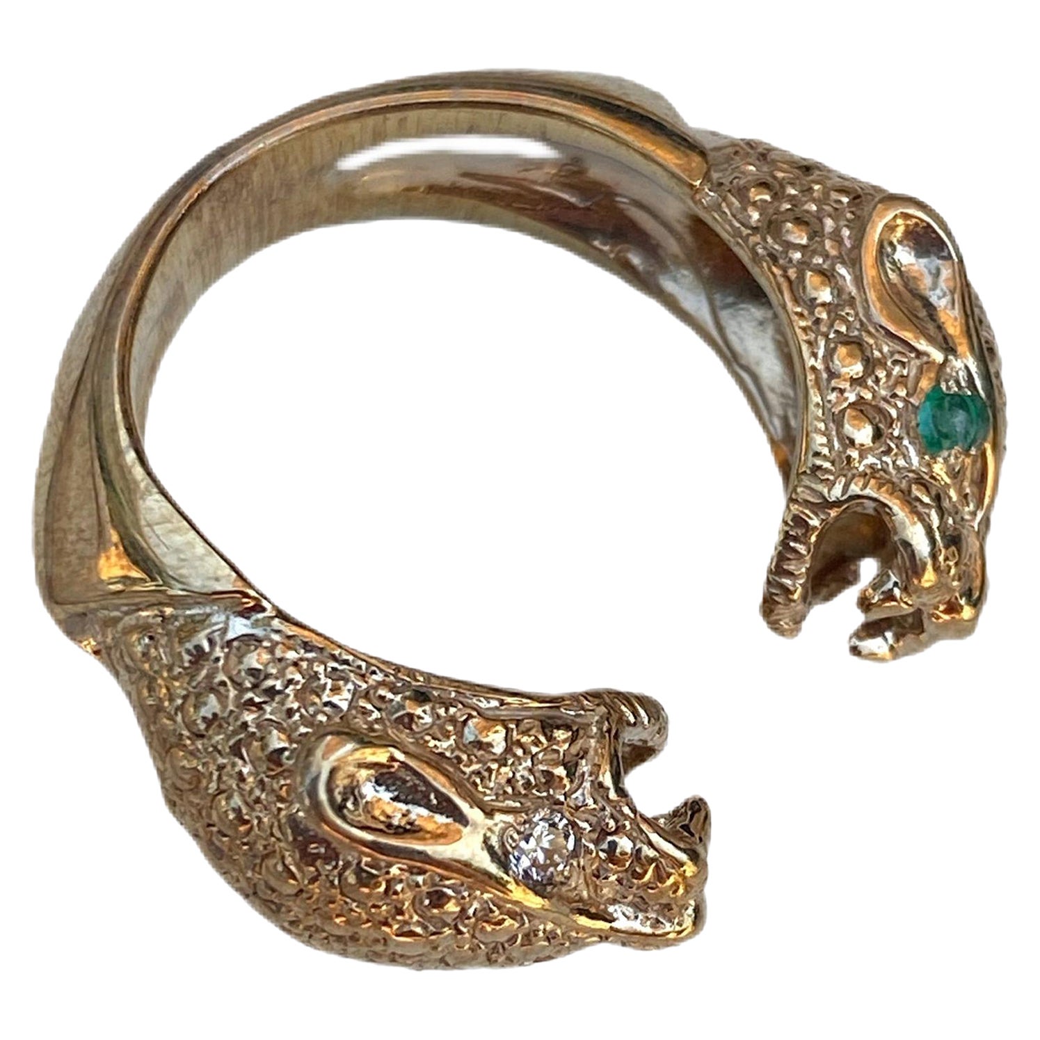 Emerald White Diamond Gold Jaguar Ring Animal J Dauphin For Sale