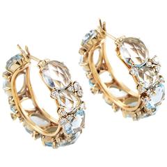 Pomellato Lulõ Topaz Diamond Gold Hoop Earrings
