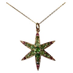 Peridot Ruby Star Starfish Lavaliere Pendant Necklace Victorian 14 Karat Gold