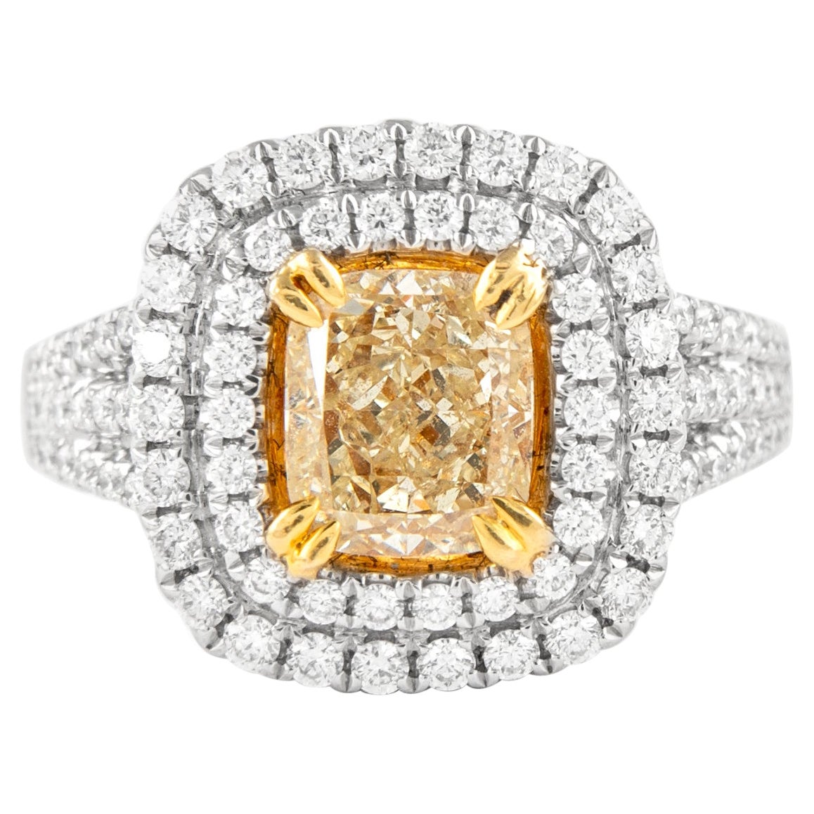 Alexander Beverly Hills 1.50ct Fancy Yellow Diamond Double Halo Ring 18k
