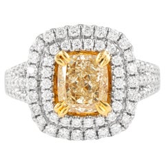 Alexander, bague en or bicolore 18 carats avec double halo de diamants jaunes fantaisie de 1,50 carat