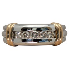 Mens 14kt Two Tone Round Brilliant Diamond Ring, Designer A Jaffe
