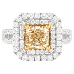 Alexander, bague en or bicolore 18 carats avec double halo de diamants jaunes intenses de 1,62 carat