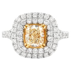 Alexander Bague bicolore 18 carats avec diamant jaune fantaisie 2,12 carats VS2 et double halo de diamants