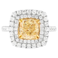 Alexander, bague bicolore 18 carats à double halo de diamants jaune intense fantaisie VS2 de 2,42 carats