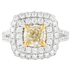 Alexander Bague bicolore 18 carats avec diamant jaune clair fantaisie VS2 de 2,52 carats et double halo de diamants