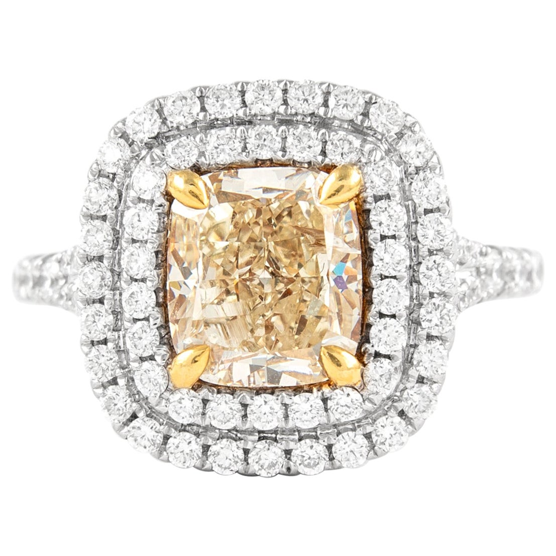 Alexander Beverly Hills 2.51ct Fancy Yellow Diamond Double Halo Ring 18k