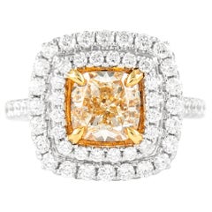 Alexander 2.05ct Fancy Yellow VS1 Diamond Double Halo Ring 18k Two Tone