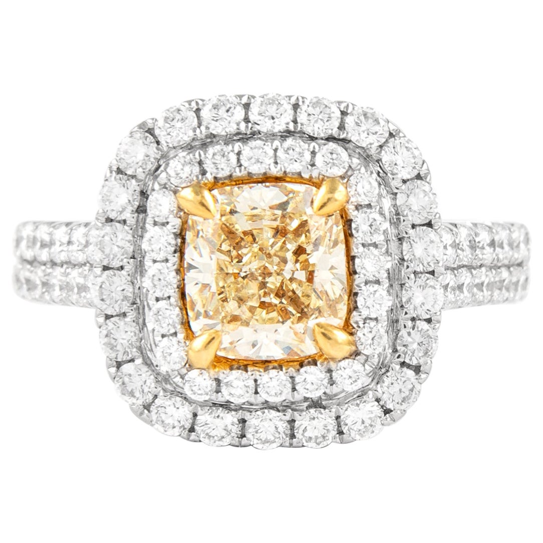Alexander 1.68ctt Fancy Intense Yellow Pear Diamond Double Halo Ring ...