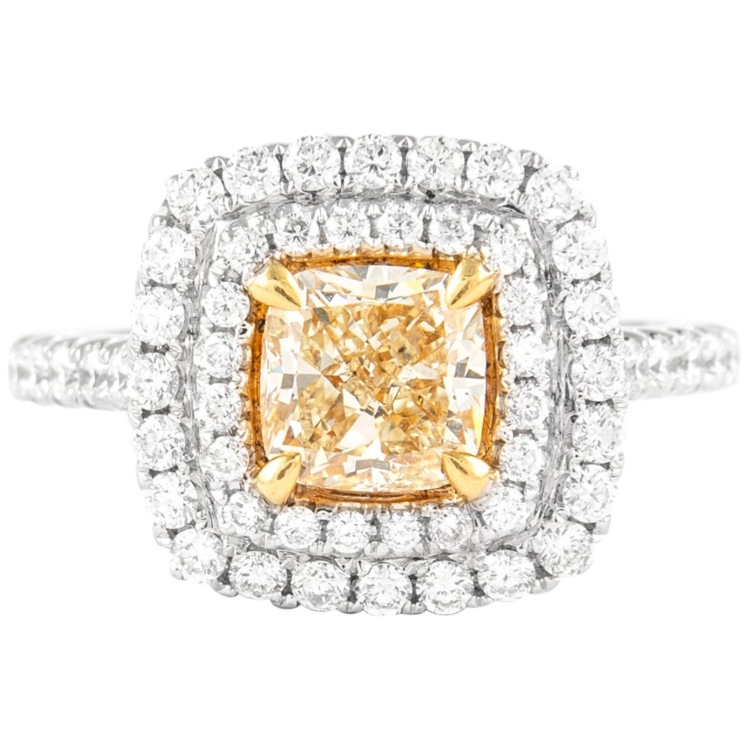 Alexander Beverly Hills 2.10ctt Fancy Intense Yellow VS2 Diamond Halo Ring 18k