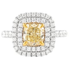 Alexander, bague bicolore 18 carats à double halo de diamants jaunes fantaisie VS2 2,29 carats