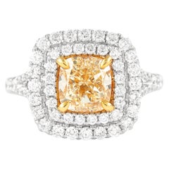 Alexander Bague bicolore 18 carats avec diamant jaune intense de 2,02 carats et double halo de diamants VS2