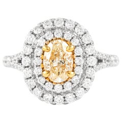 Alexander, bague bicolore 18 carats avec diamant jaune fantaisie VS2 double halo de 1,83 carat