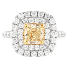 Alexander, bague en or bicolore 18 carats avec double halo de diamants jaunes fantaisie de 2,57 carats