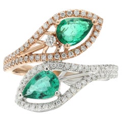 Pear Cut Emerald Wedding Ring with Diamond in 14K Yellow Gold