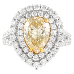 Alexander 2.01ct Fancy Yellow Pear Diamond Double Halo Ring 18k Two Tone