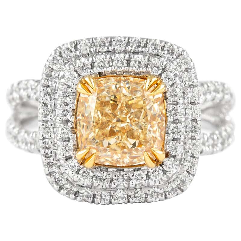 Fancy Intense Yellow Diamond Double Halo Ring For Sale at 1stDibs ...
