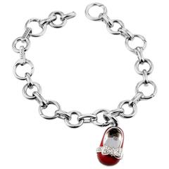 Aaron Basha Enamel Diamond Gold Baby Shoe Charm Bracelet