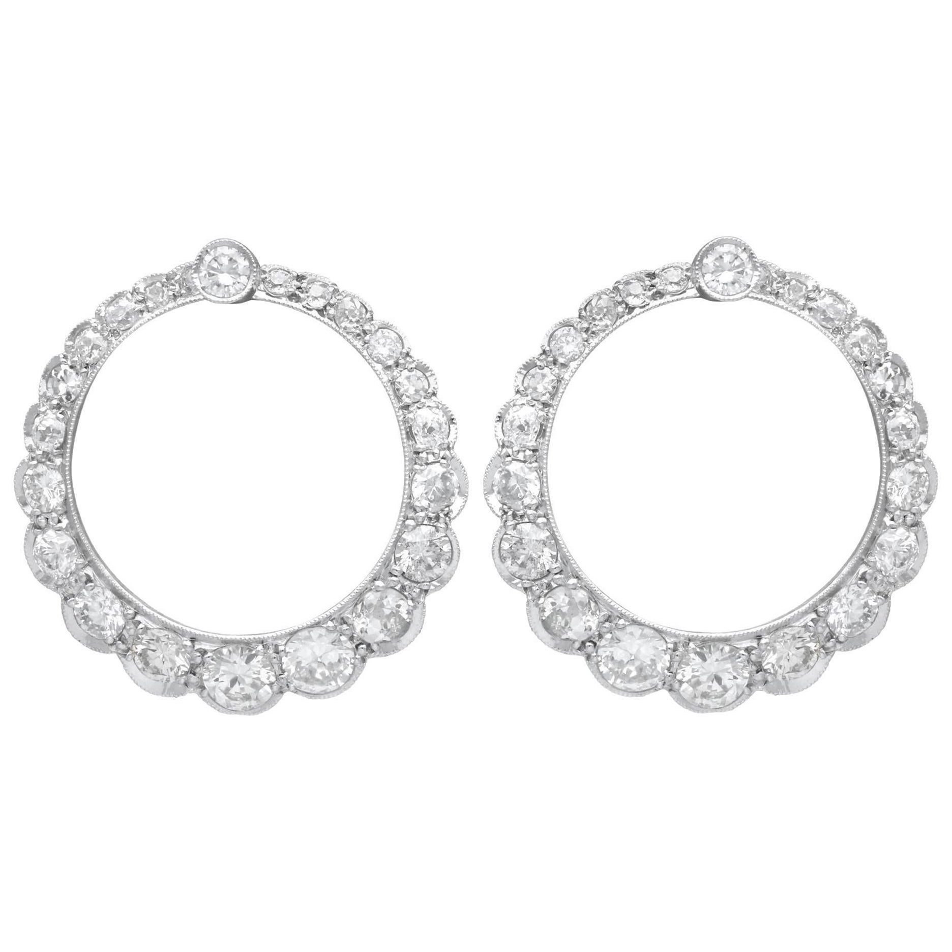 Antique 4.41 Carat Diamond and Platinum Hoop Earrings