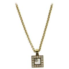 Chopard Gold Floating Diamond Square Pendant Necklace 