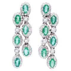 Emeralds,Diamonds,14 Karat White Gold Dangle Earrings.