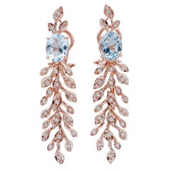 Aquamarine, Diamonds, 14 Karat Rose Gold Dangle Earrings.
