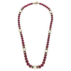 Retro Van Cleef & Arpels Ruby Bead Necklace with Pearls Onyx and Diamonds in 18ct Gold