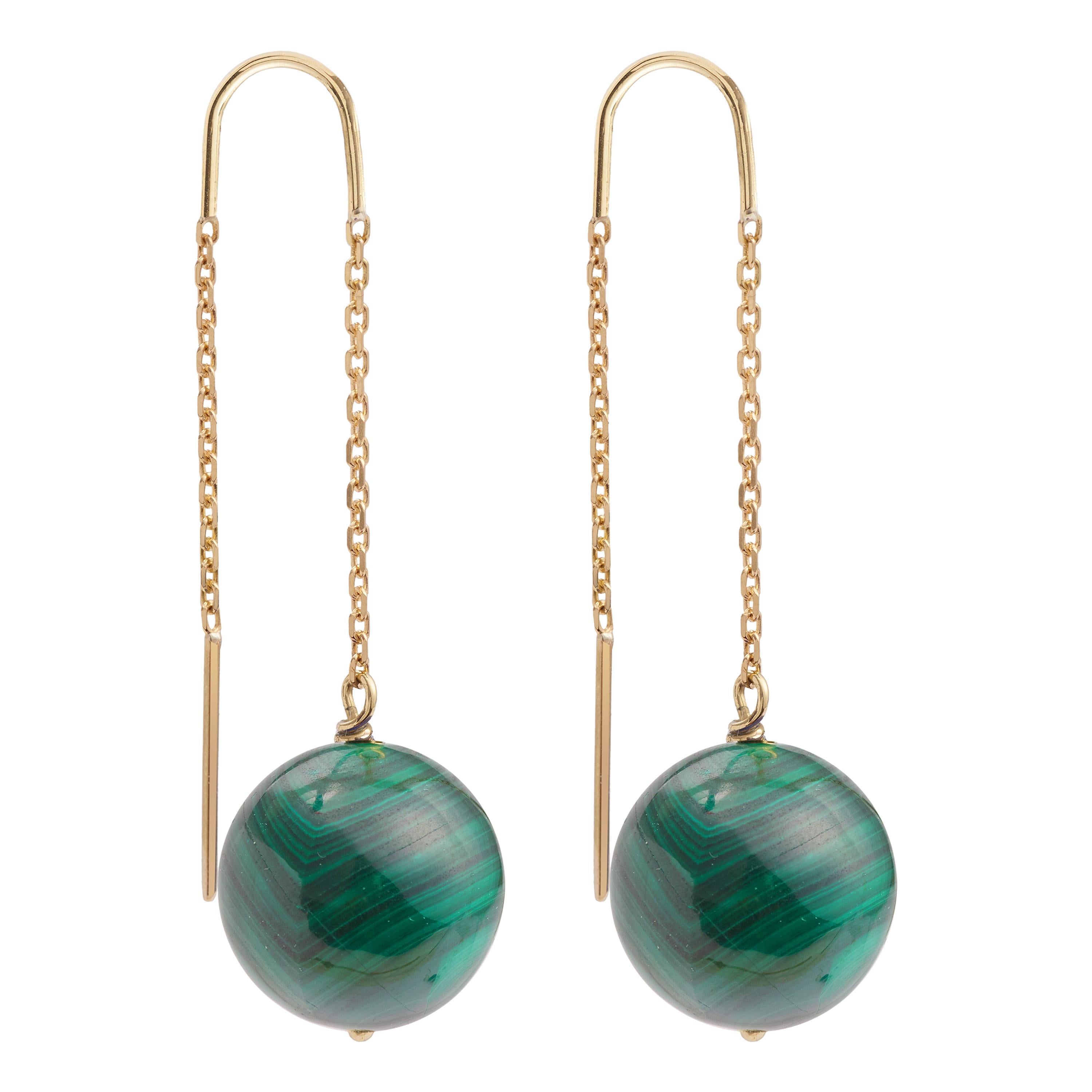 Malachite 18 Carat Yellow Gold Drop Earrings