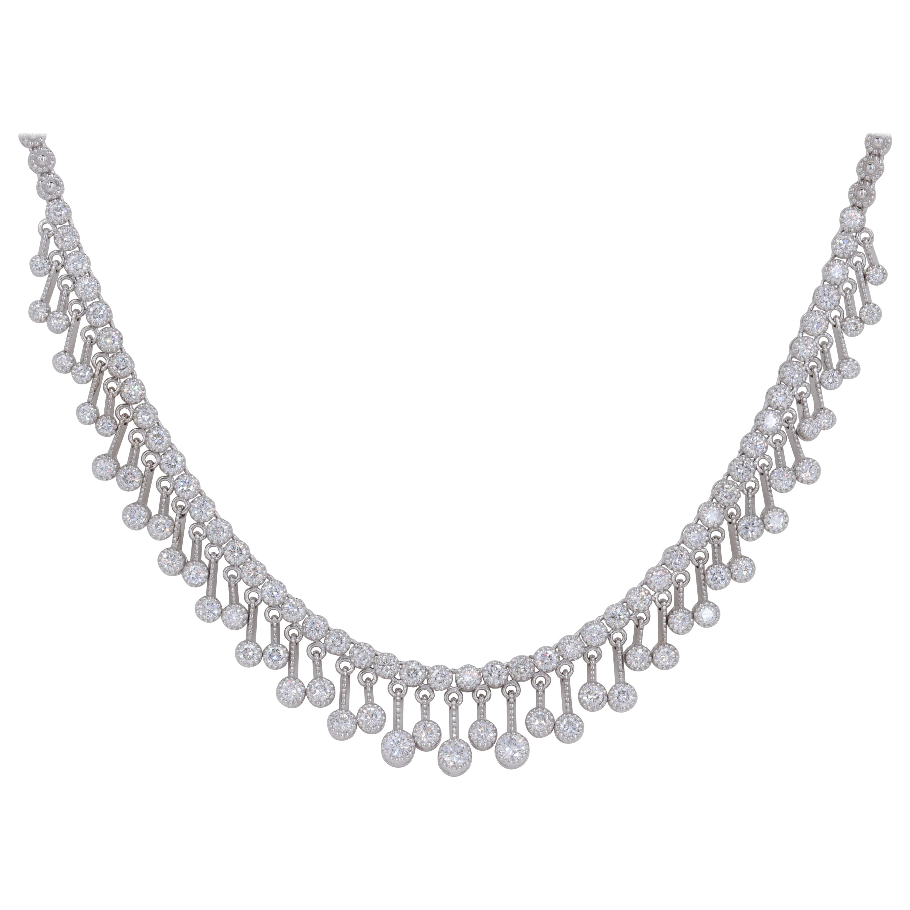 Piero Milano 5 Carat Diamond Necklace Set in 18 Karat White Gold 