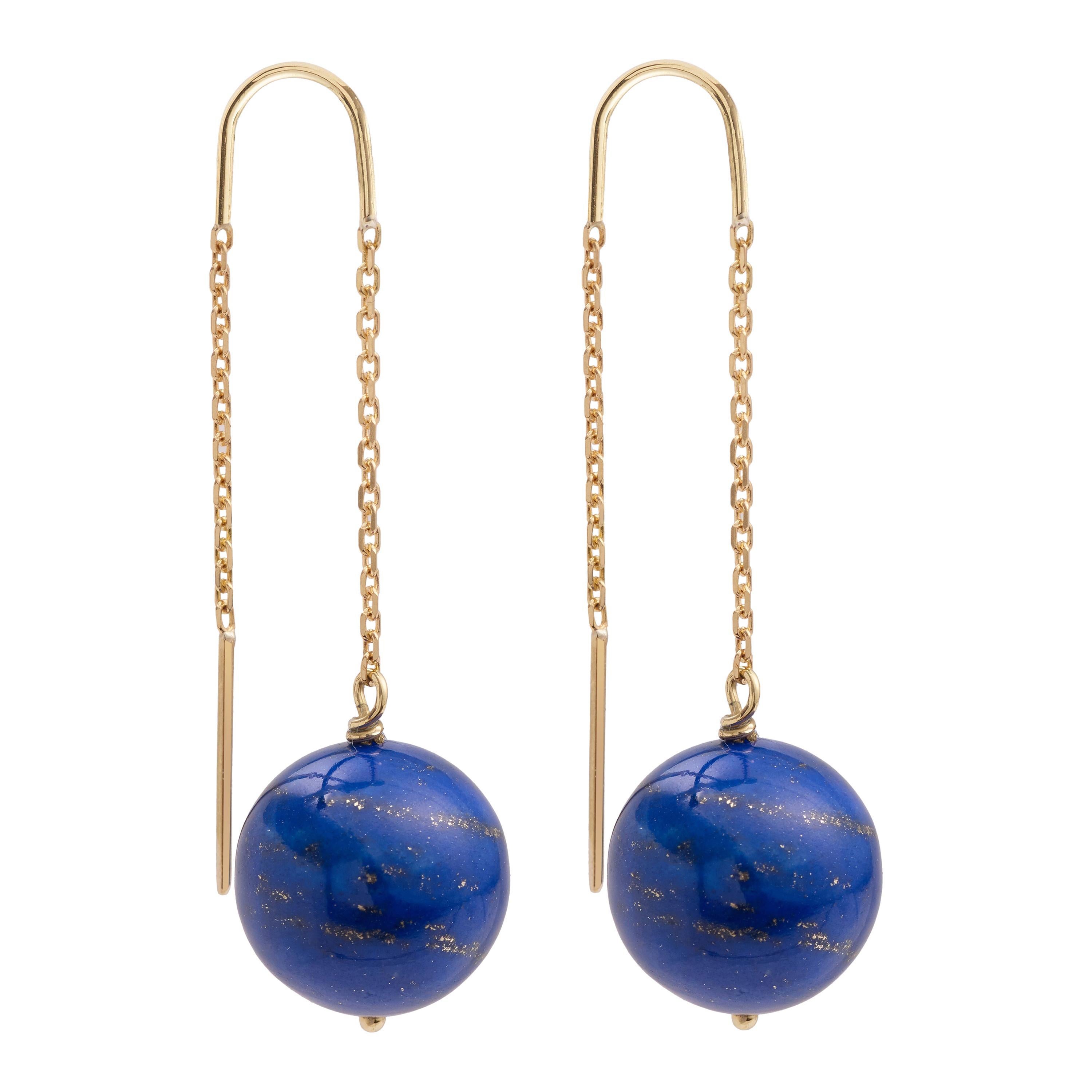 Lapis-Lazuli 18 Carat Yellow Gold Drop Earrings For Sale
