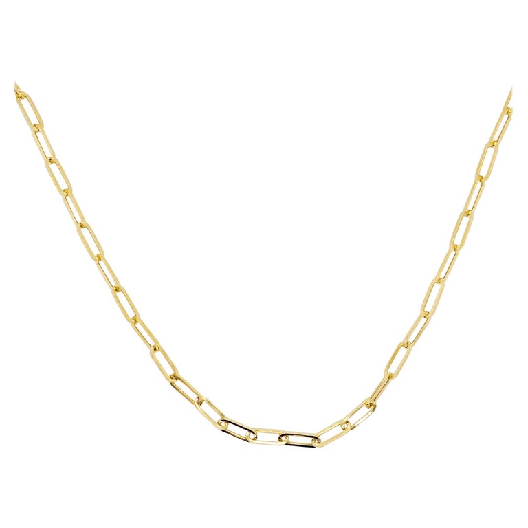 Paper Clip Chain Necklace, 3.3mm 18in White, Rose, Yellow Gold, Flat