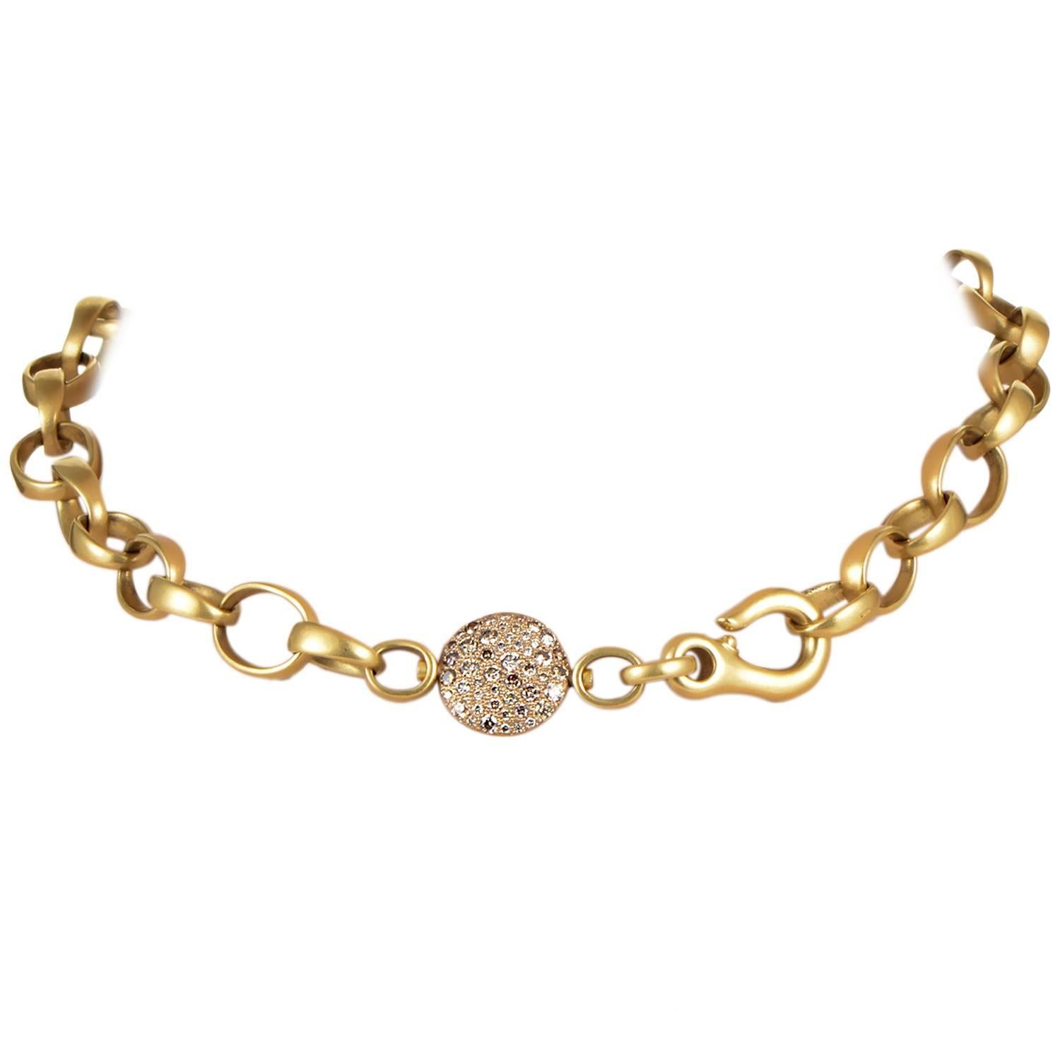 Pomellato Sabbia Yellow Gold Brown Diamond Pave Link Necklace